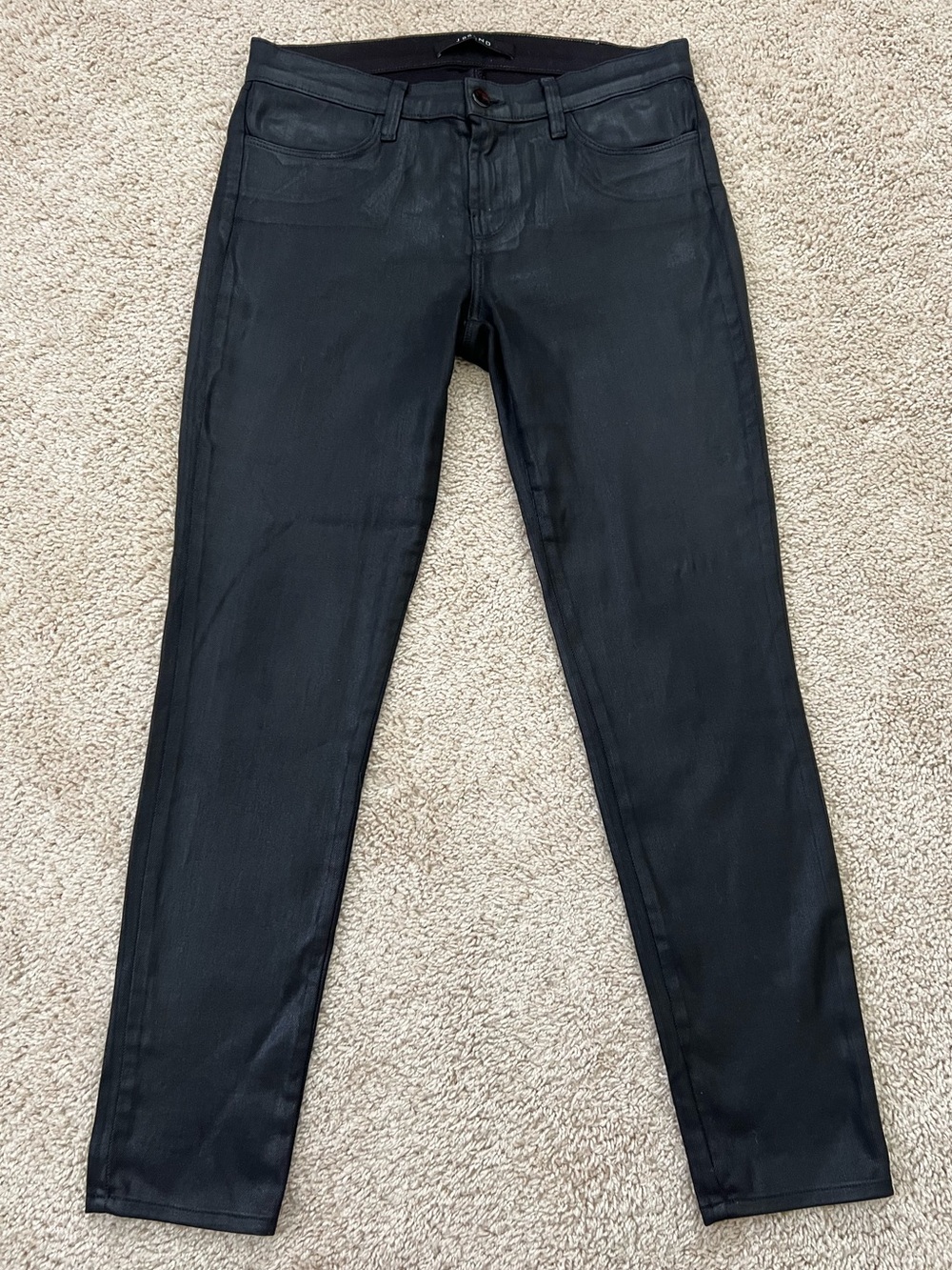 J Brand Women's Super Skinny Lacq Black Q Waxed Coated Mid-Rise Jeans Size 28 P